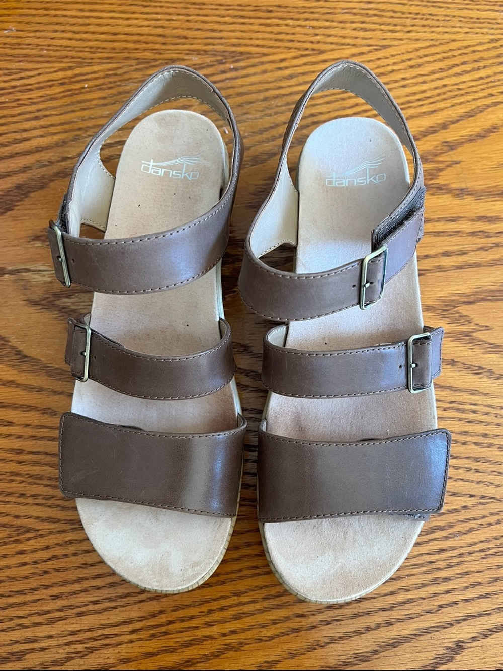 Dansko Brown Triple-Strap Leather Buckle Sandals